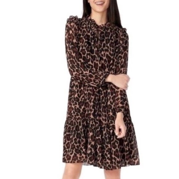 🐆 J.Crew Leopard Print Tiered Dress – Size Small 🖤 - Picture 2 of 11